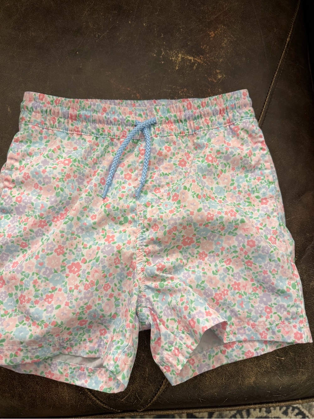 TBBC Pastel Floral Elastic Waist Boys Swim Shorts with Blue Drawstring